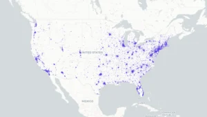 January 2026 U.S. Chinese restaurant distribution map showing restaurant density across states and major cities, with the highest concentration on the East Coast and in California, and more scattered distribution across the Midwest and South.
