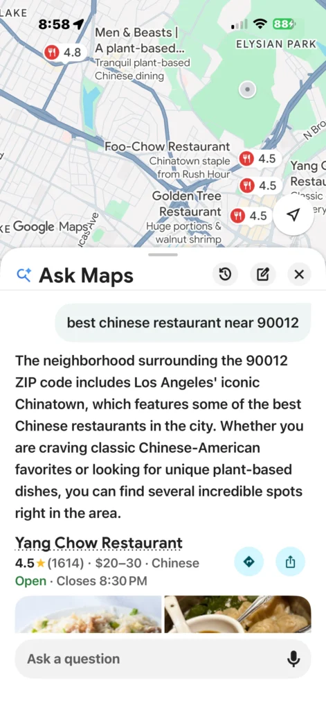Google Maps Ask Maps根据位置、菜系和用户需求智能推荐餐厅并生成搜索结果
